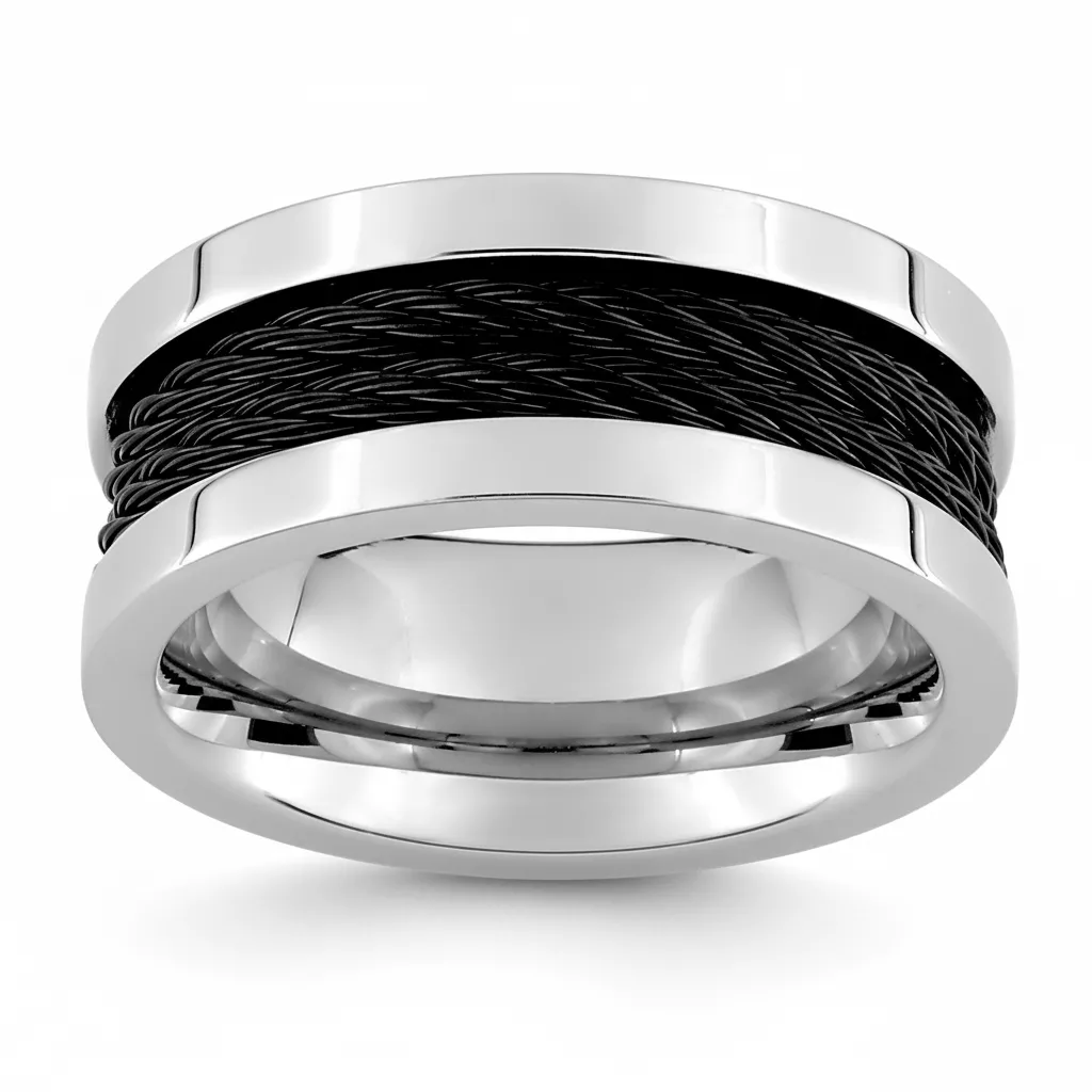 Bague Homme Acier Cheikhou Blanc et Noir - Bague en Acier