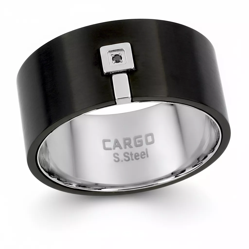 Bague Homme Acier Beelall IP noir Diamant - Bague en Acier