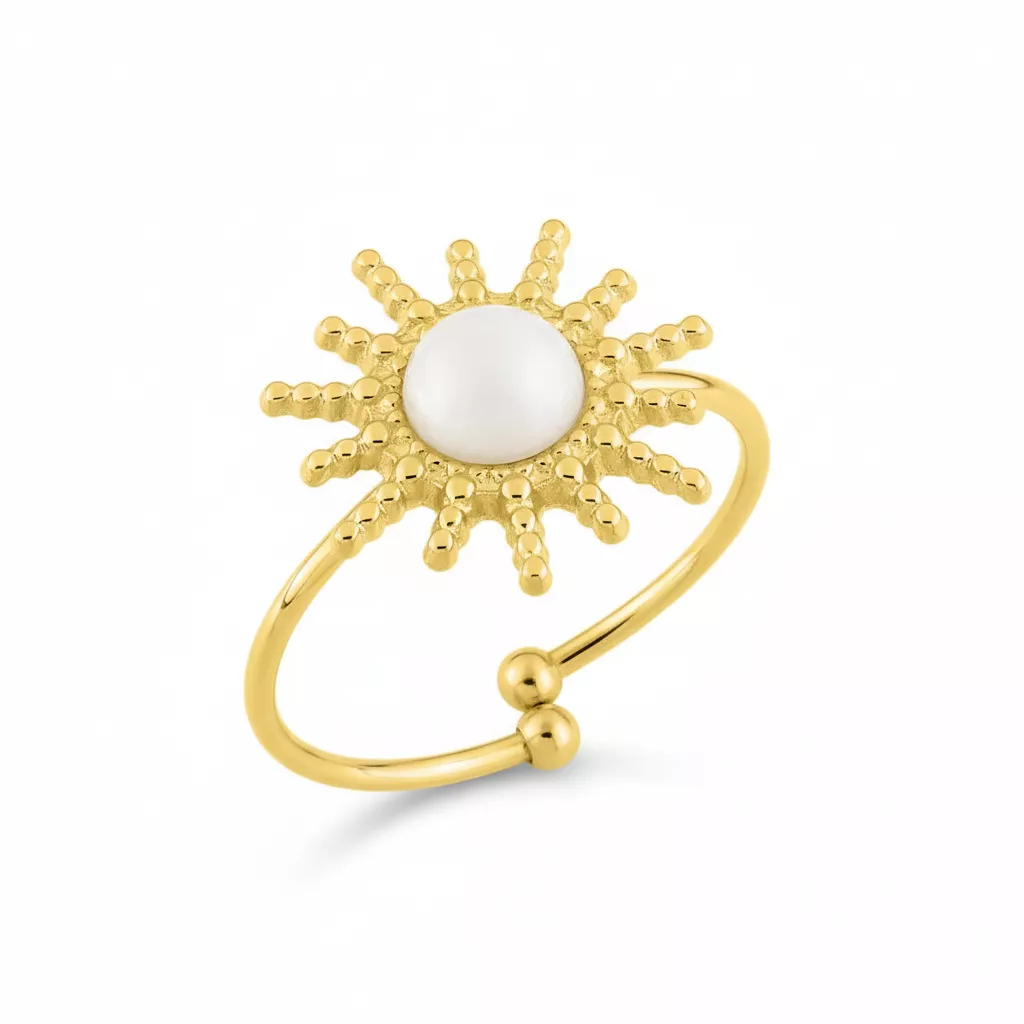 Bague Acier Doré Capitolina Agate - Bague en Acier - Bijoux en Vogue