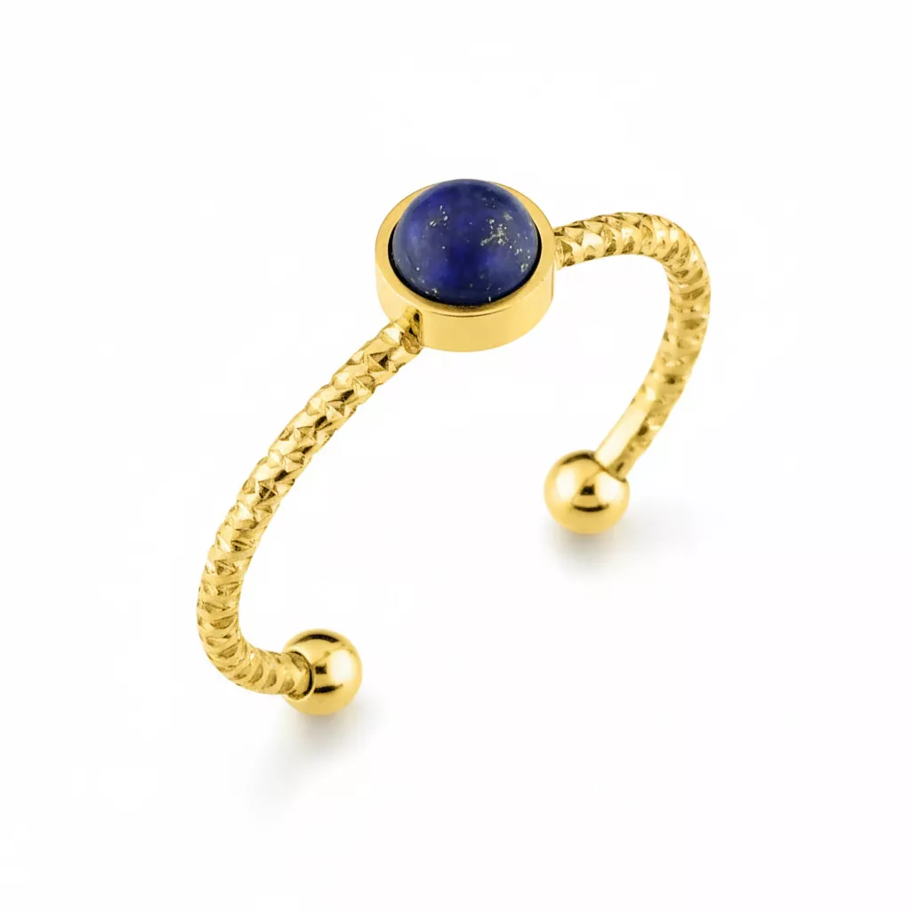 Bague Acier Doré Madegda Lapis Lazuli - Bague en Acier - Bijoux en Vogue