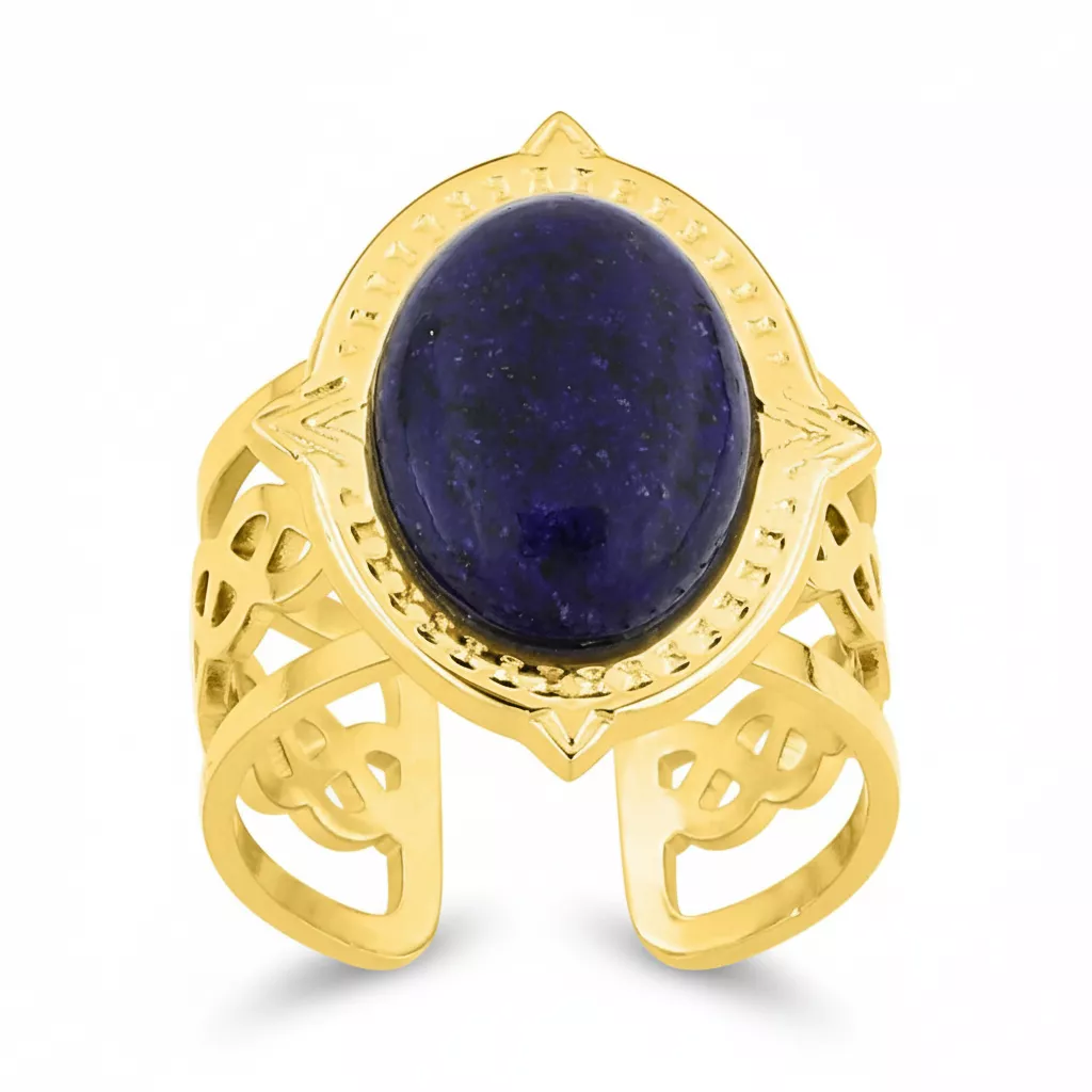 Bague Acier Doré Kingenga Lapis Lazuli - Bague en Acier - Bijoux en Vogue