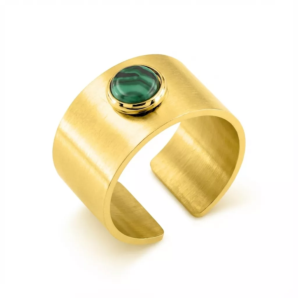 Bague Acier Doré Phatricia Malachite - Bague en Acier - Bijoux en Vogue