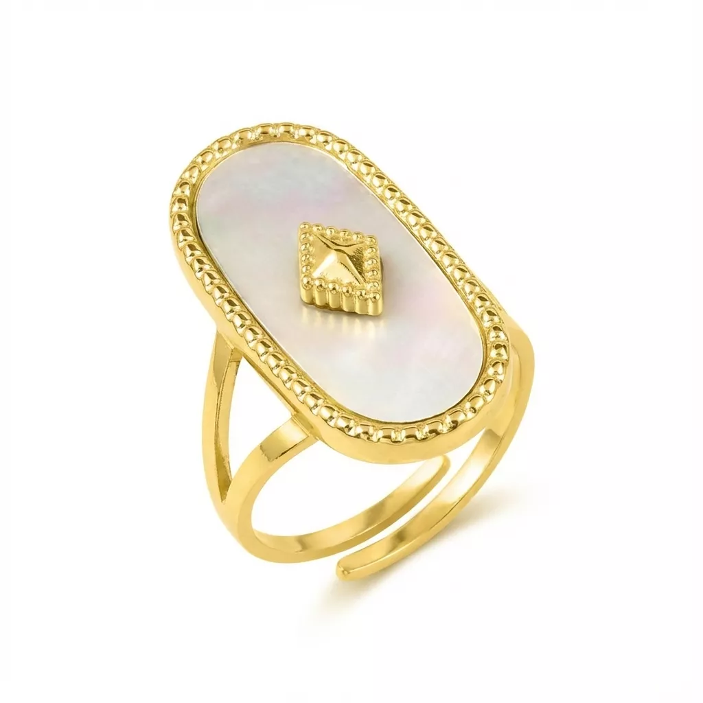 Bague Acier Doré Armantine Nacre Blanc - Bague en Acier - Bijoux en Vogue