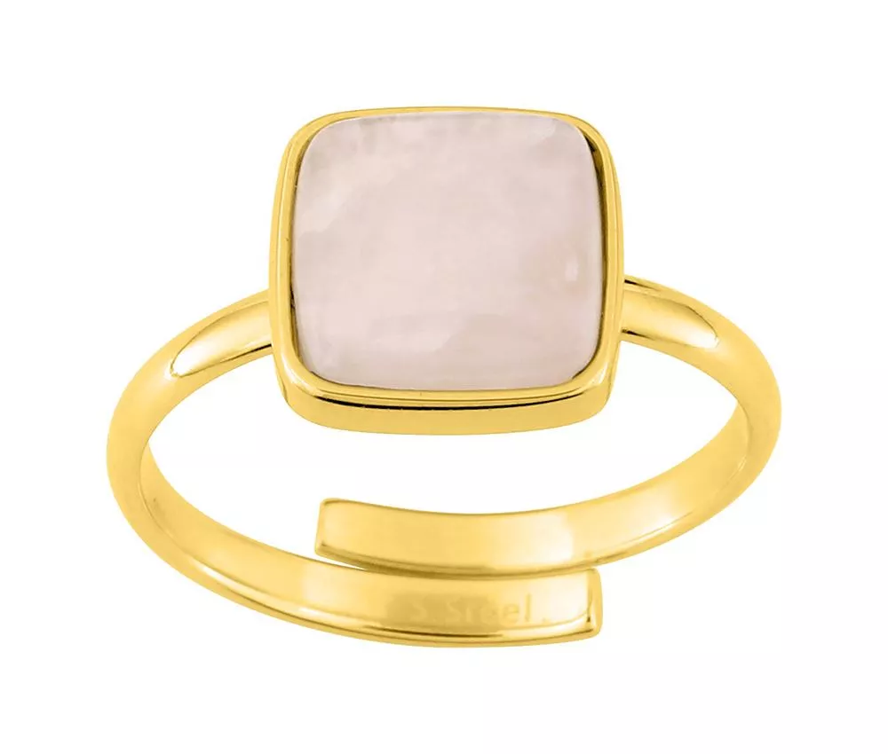 Bague Acier Doré Noemiie Quartz Rose - Bague en Acier - Bijoux en Vogue