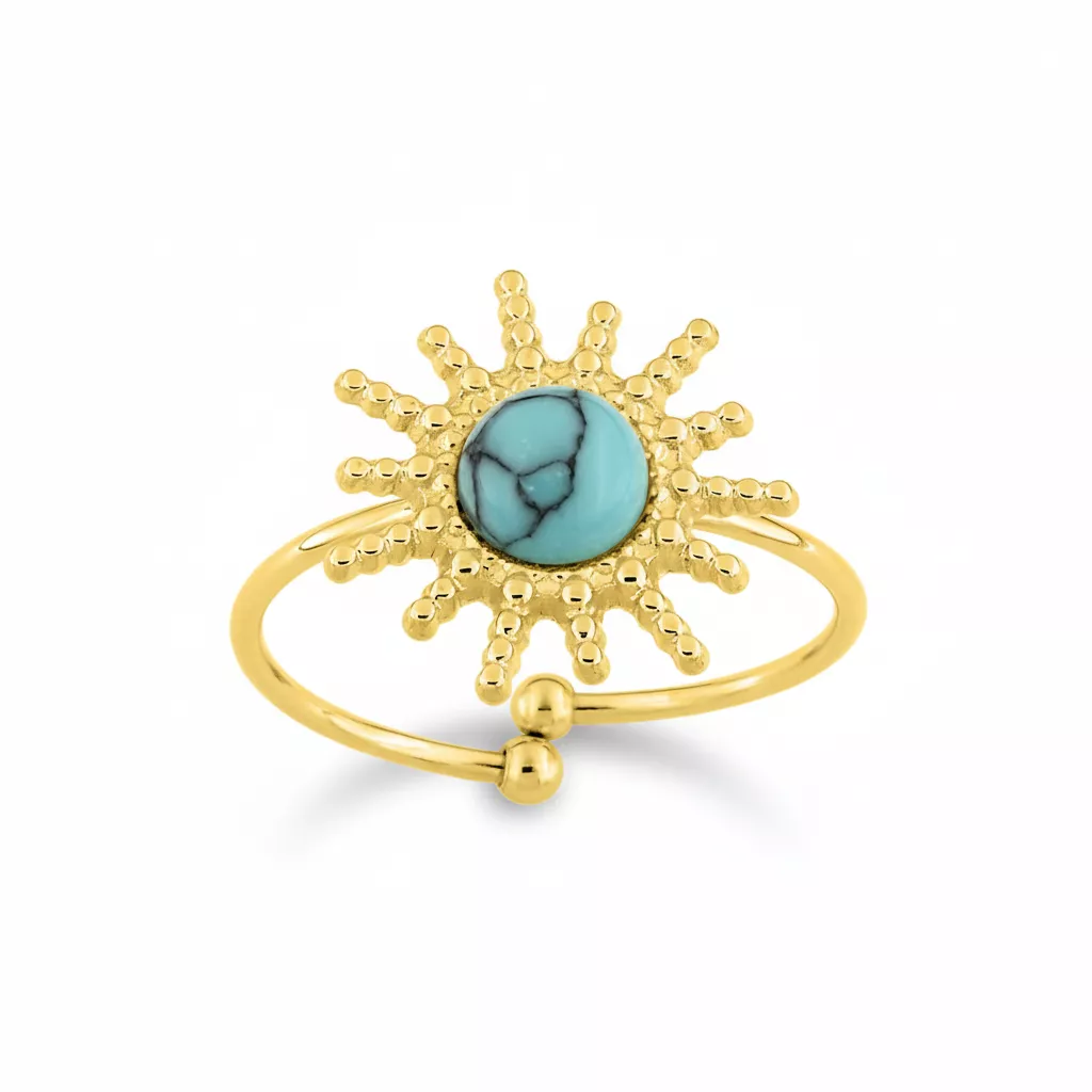 Bague Acier Doré Lorielle Turquoise - Bague en Acier - Bijoux en Vogue