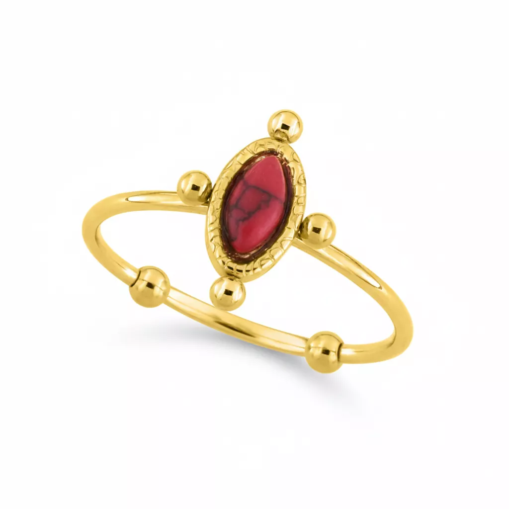 Bague Acier Doré Chelga Turquoise Rouge - Bague en Acier - Bijoux en Vogue