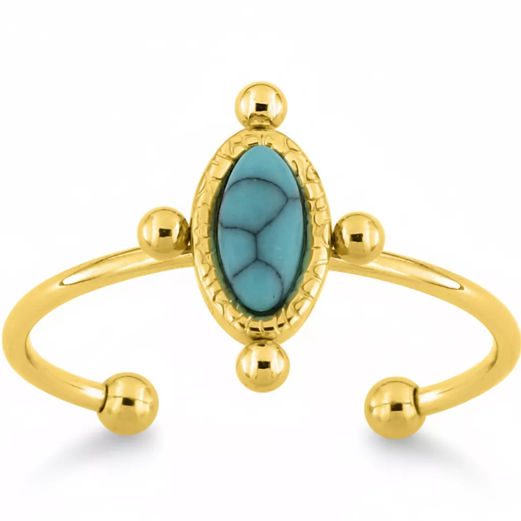 Bague Acier Doré Krystsina Turquoise - Bague en Acier - Bijoux en Vogue