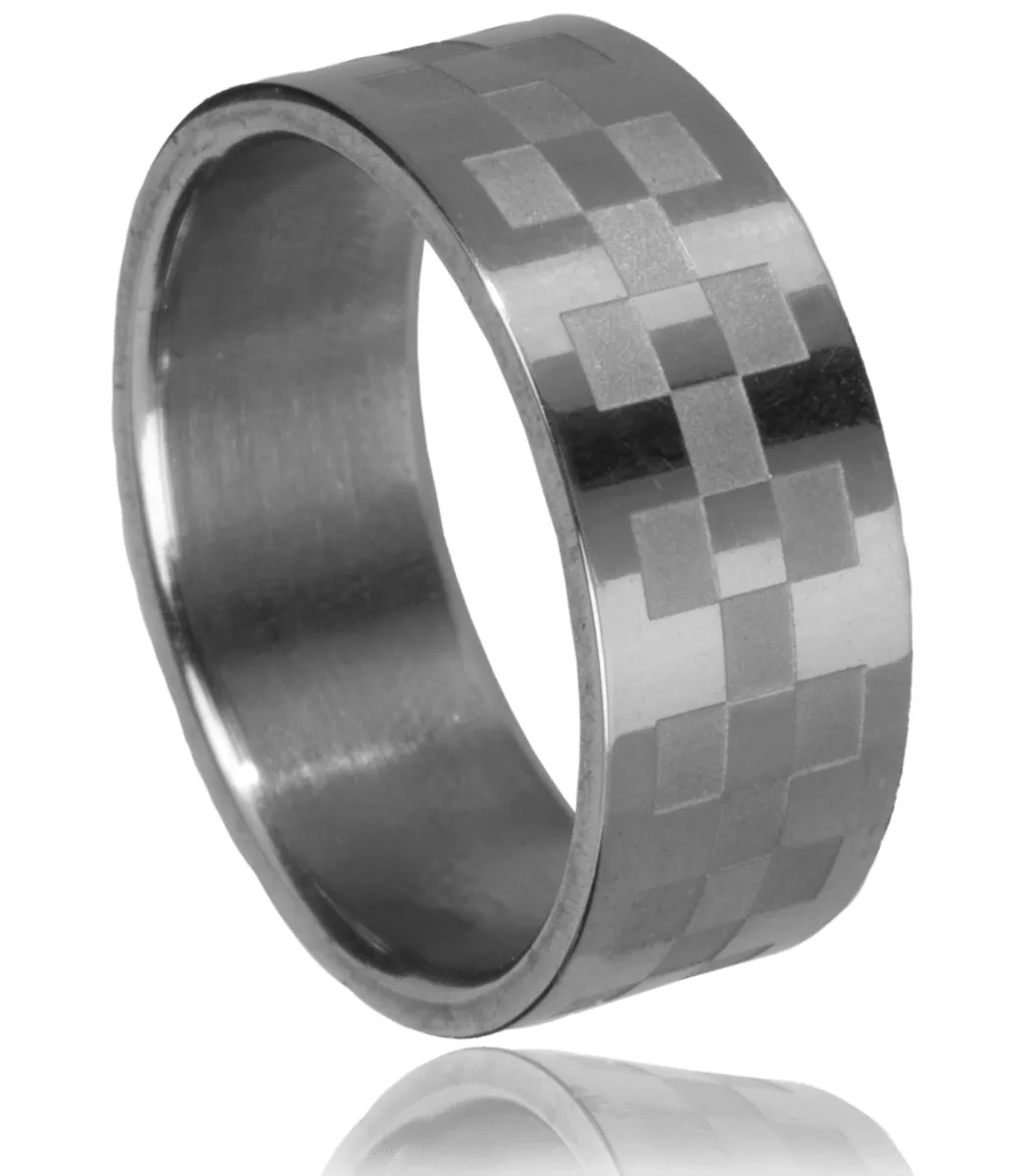 Bague homme acier damier Wessim 2 Racing - Bague en Acier - Bijoux en Vogue