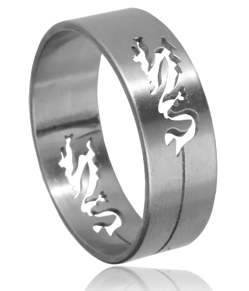 Bague homme incrustée dragon Sekrim 3 - Bague en Acier - Bijoux en Vogue