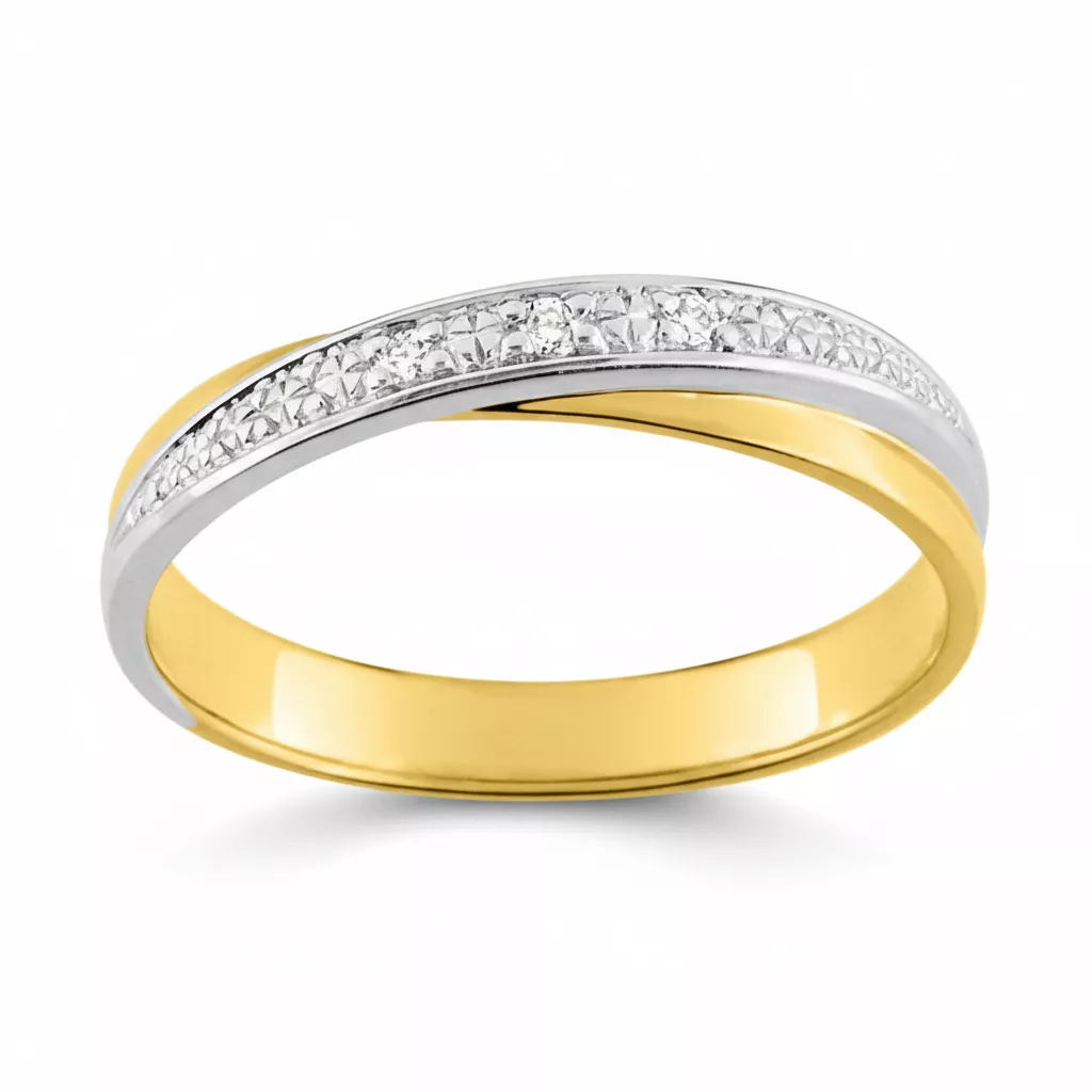 Alliance Or Blanc et Jaune Violette Diamant - Bague en Or 375 9k
