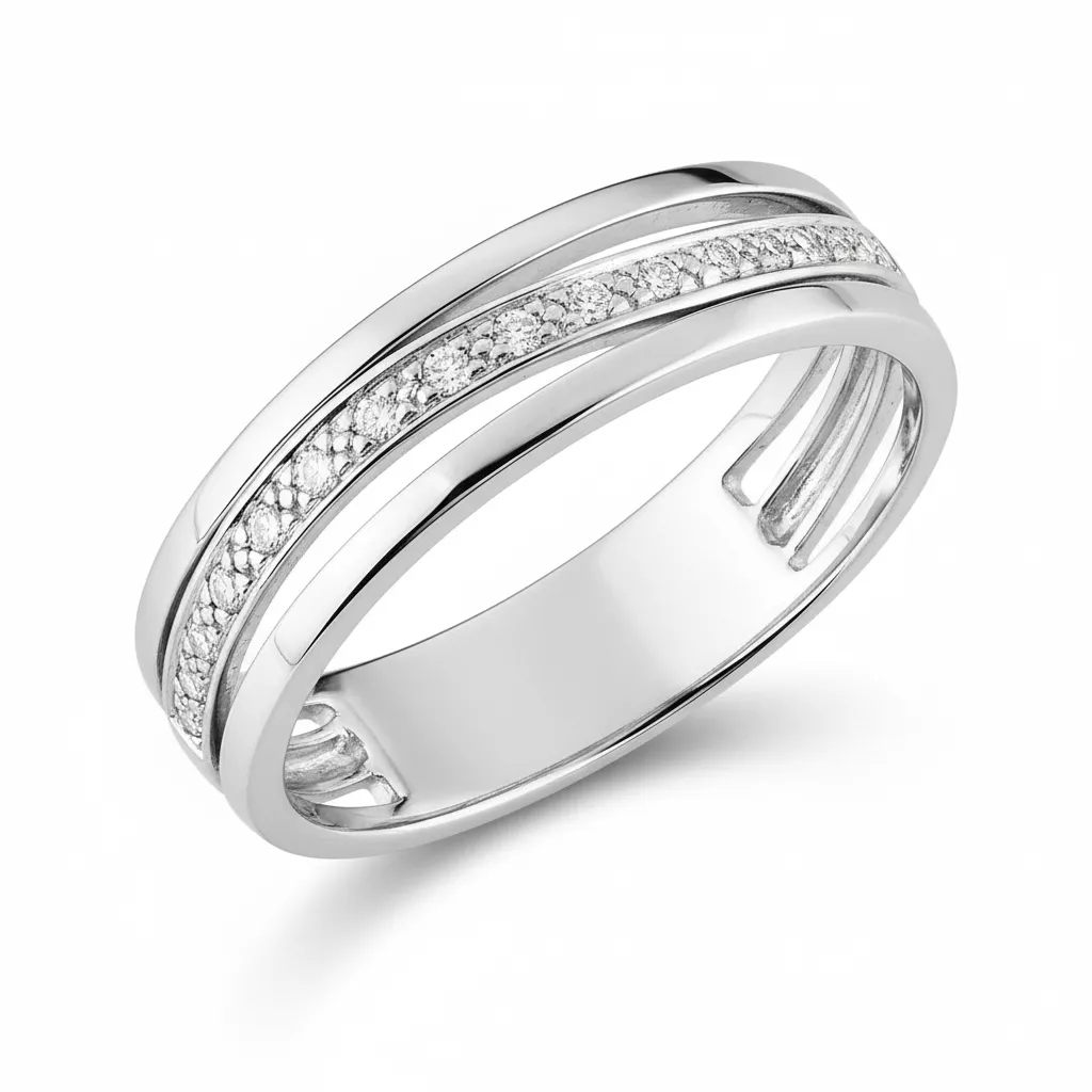 Alliance Or Blanc Ivoirienne Diamant - Bague en Or 375 9k