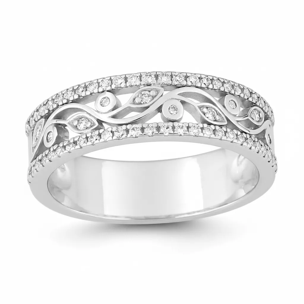 Alliance Or Blanc Djanguine Diamant - Bague en Or 375 9k
