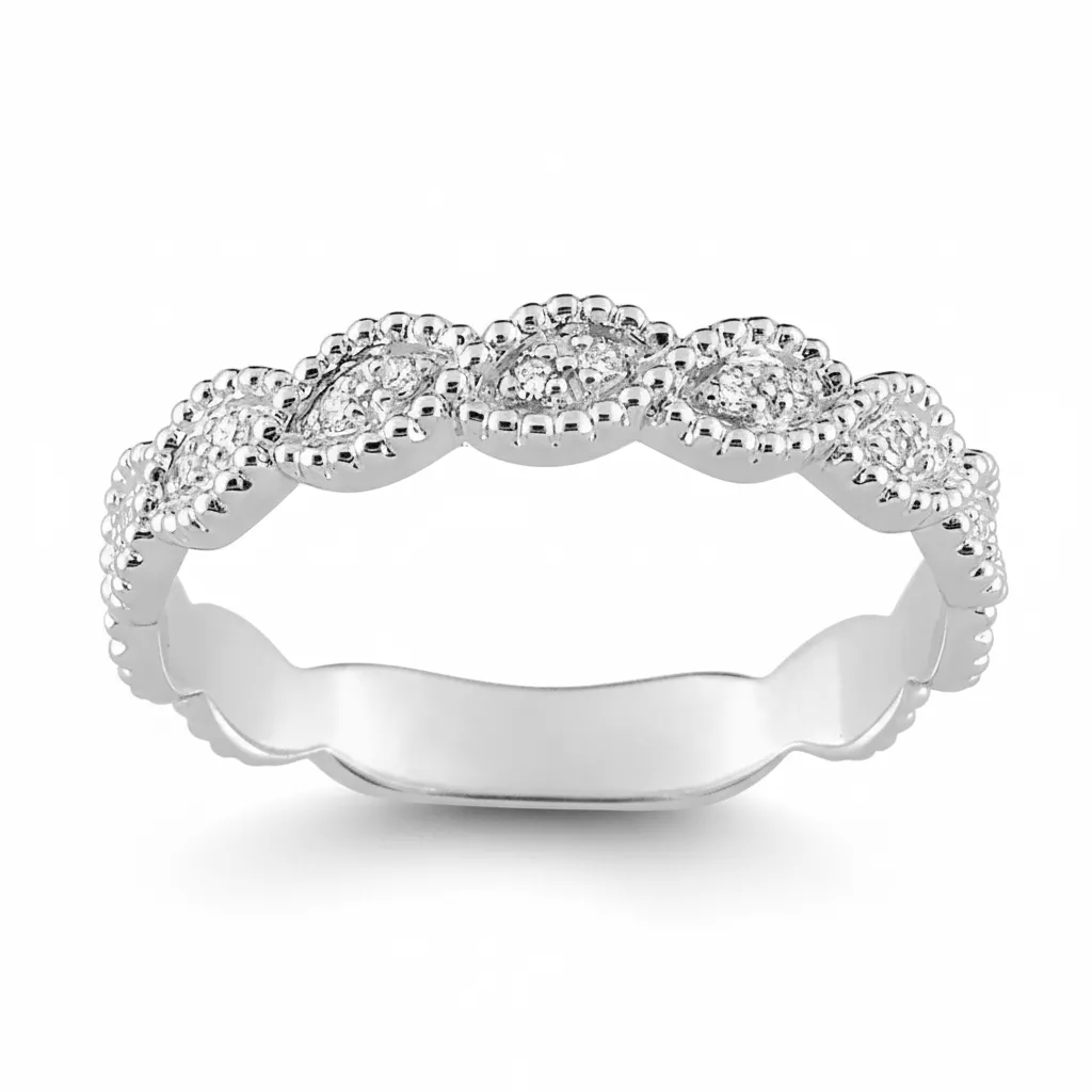 Alliance Or Blanc Kheira Diamant - Bague en Or 375 9k