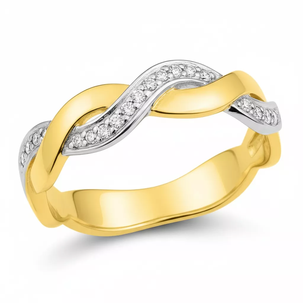 Alliance Or Blanc et Jaune Sigita Diamant - Bague en Or 375 9k
