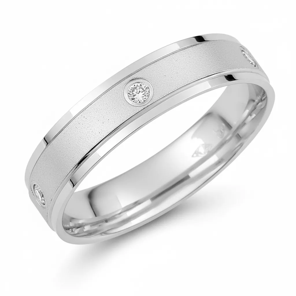 Alliance Or Blanc Decca Diamant - Bague en Or 375 9k