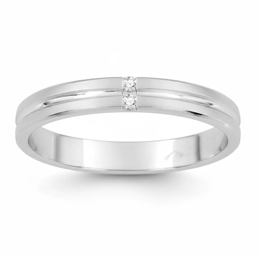 Alliance Or Blanc Endurance Diamant - Bague en Or 375 9k