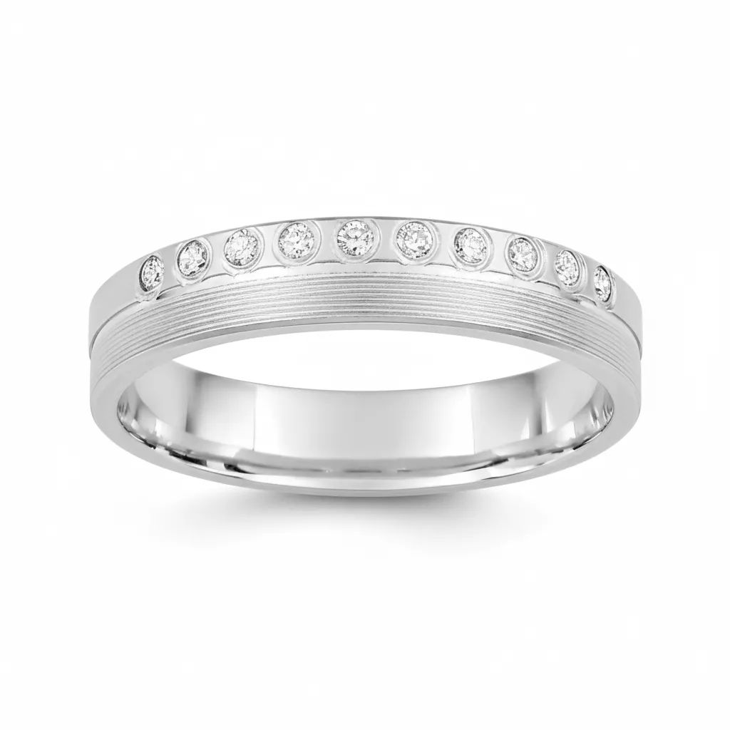 Alliance Or Blanc Longatte Diamant - Bague en Or 375 9k