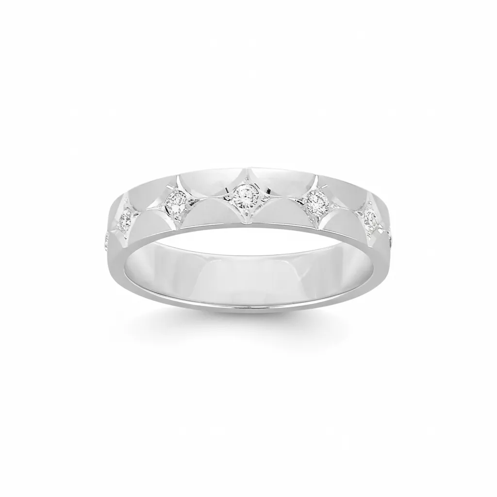 Alliance Or Blanc Josela Diamant - Bague en Or 375 9k