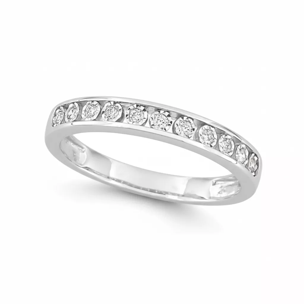 Alliance Or Blanc Yatta Diamant - Bague en Or 375 9k - Bijoux en Vogue