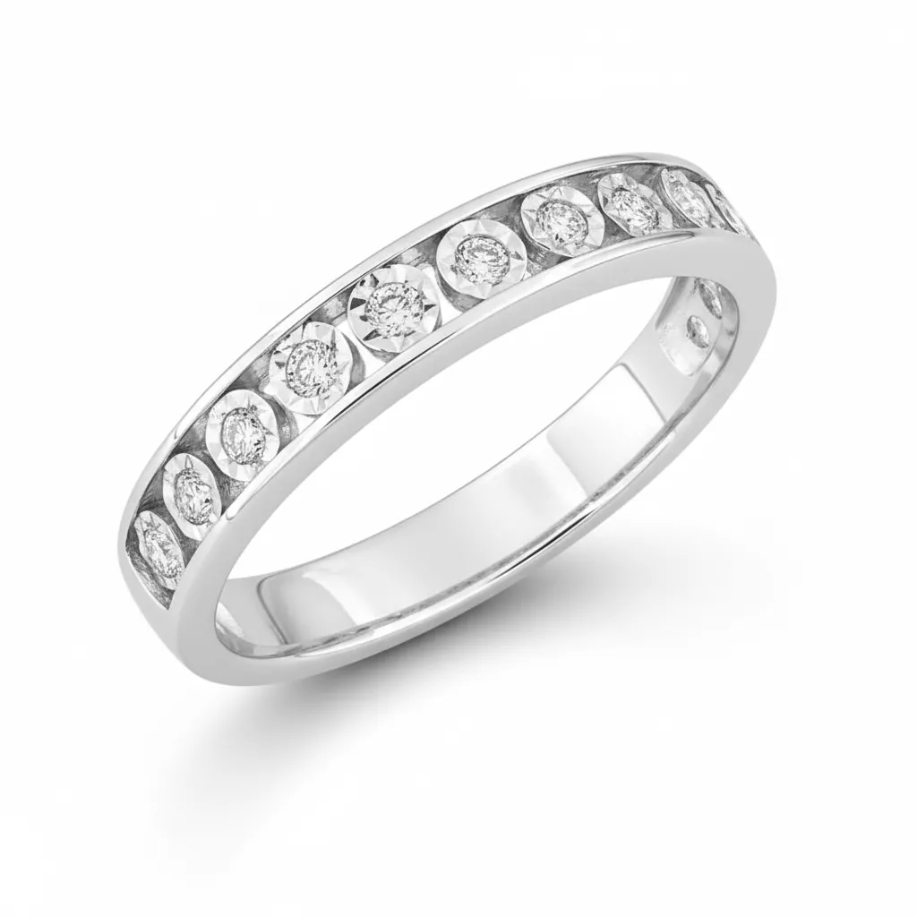 Alliance Or Blanc Ghamia Diamant - Bague en Or 375 9k - Bijoux en Vogue