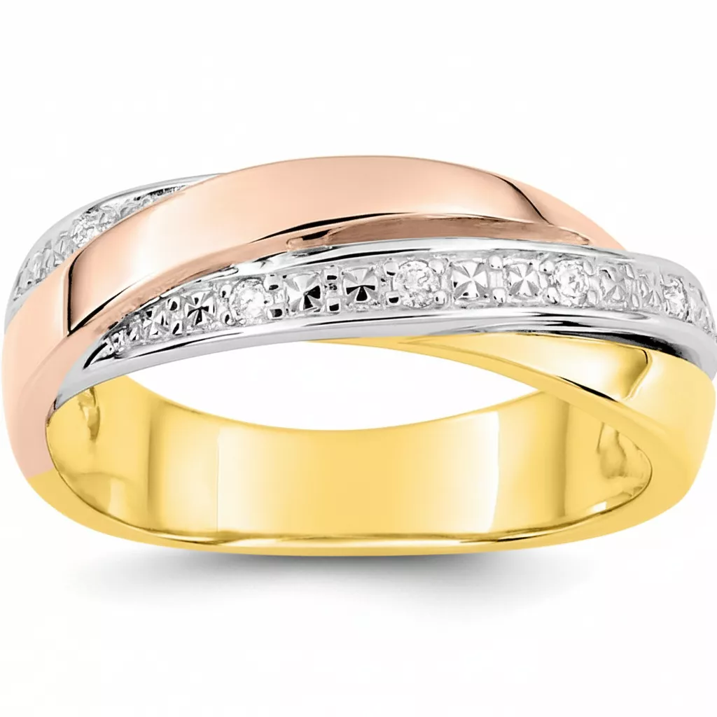 Alliance Or Jaune Blanc et Rose Yasna Diamant - Bague en Or 375 9k - Bijoux en Vogue