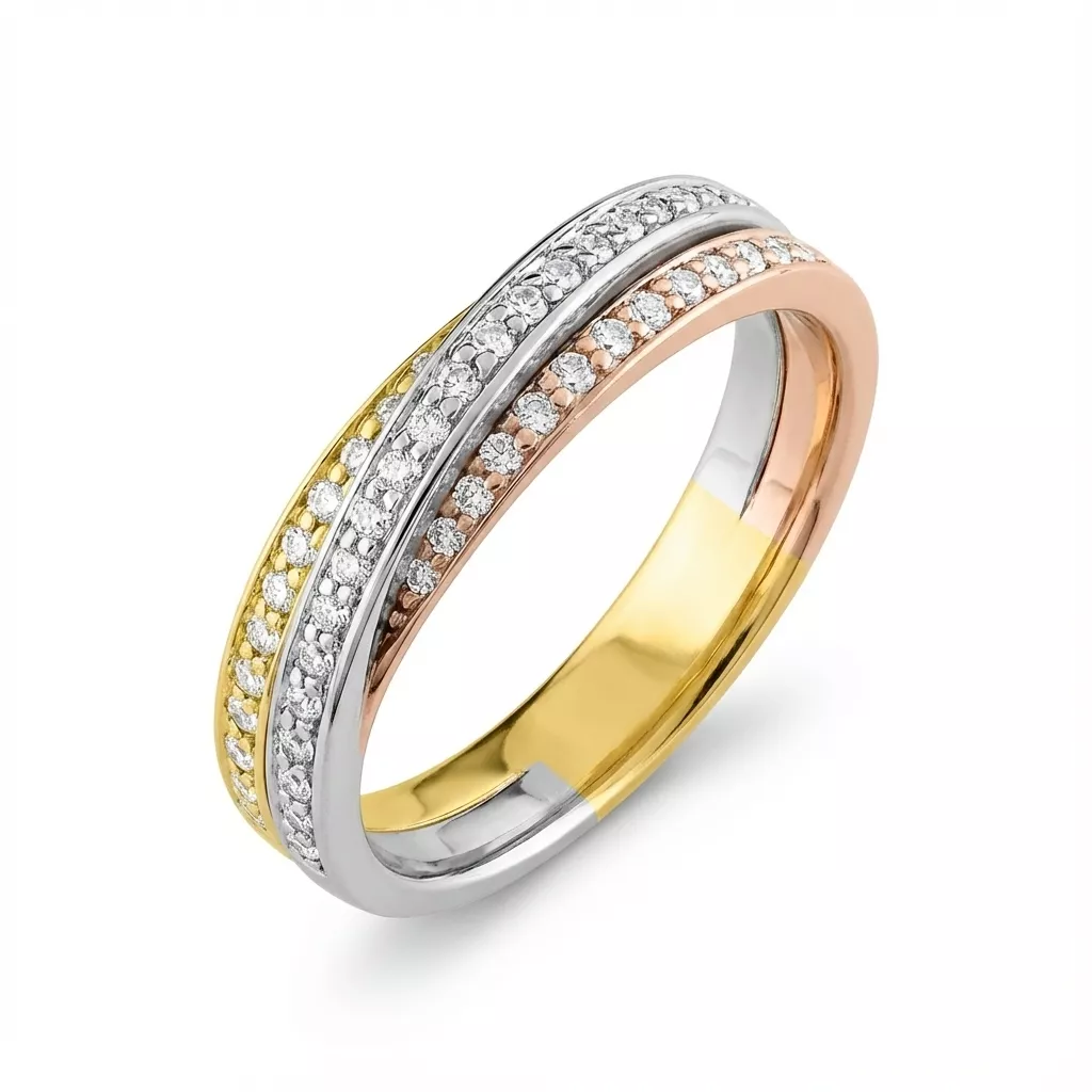 Alliance Or Jaune Blanc et Rose Layina Diamant - Bague en Or 375 9k - Bijoux en Vogue