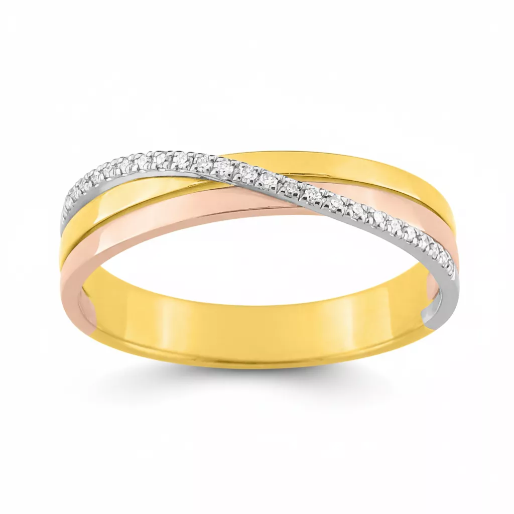 Alliance Or Jaune Blanc et Rose Yaba Diamant - Bague en Or 375 9k - Bijoux en Vogue