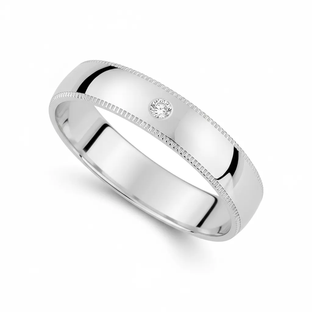 Alliance Or Blanc Yabine Diamant - Bague en Or 750 18k - Bijoux en Vogue