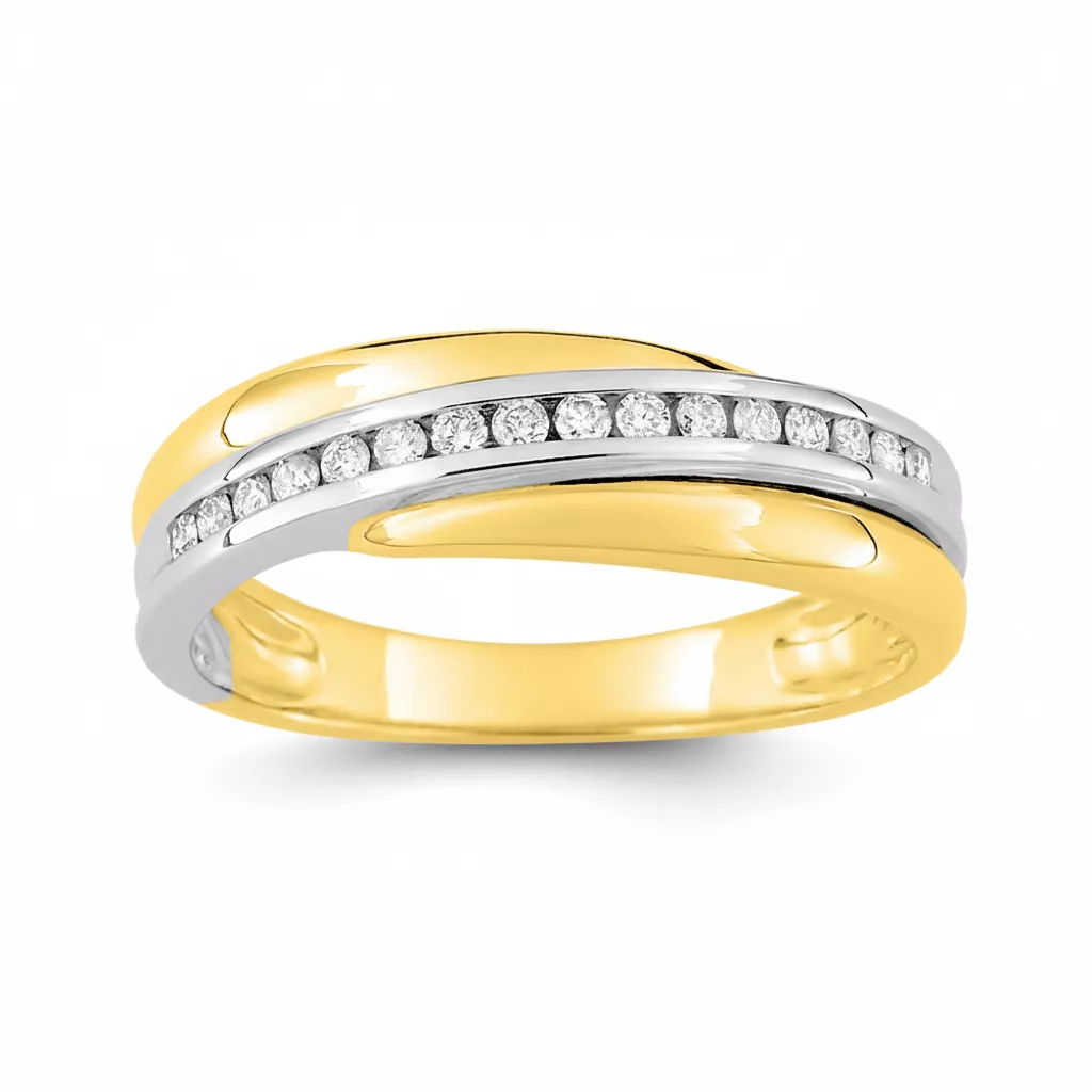 Alliance Or Jaune et Blanc Inha Diamant - Bague en Or 750 18k