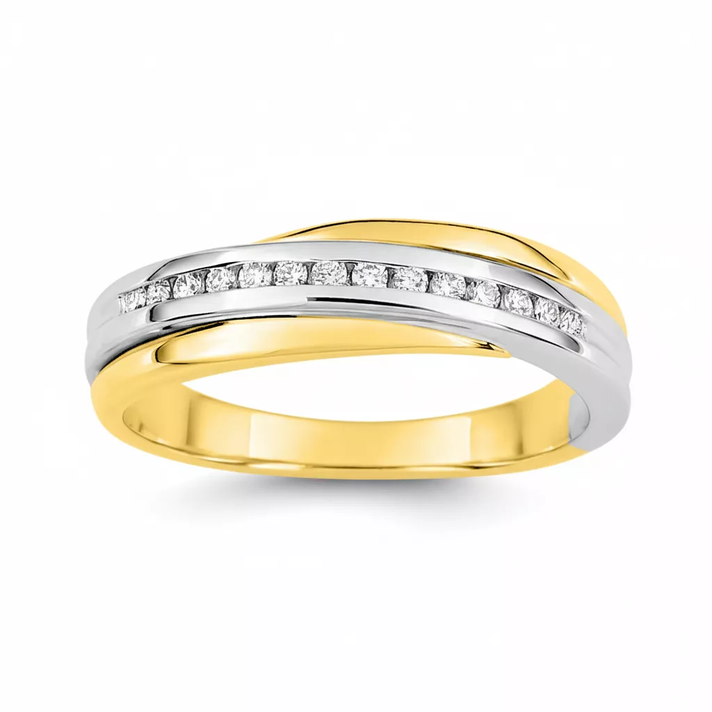 Alliance Or Jaune et Blanc Hemette Diamant - Bague en Or 750 18k