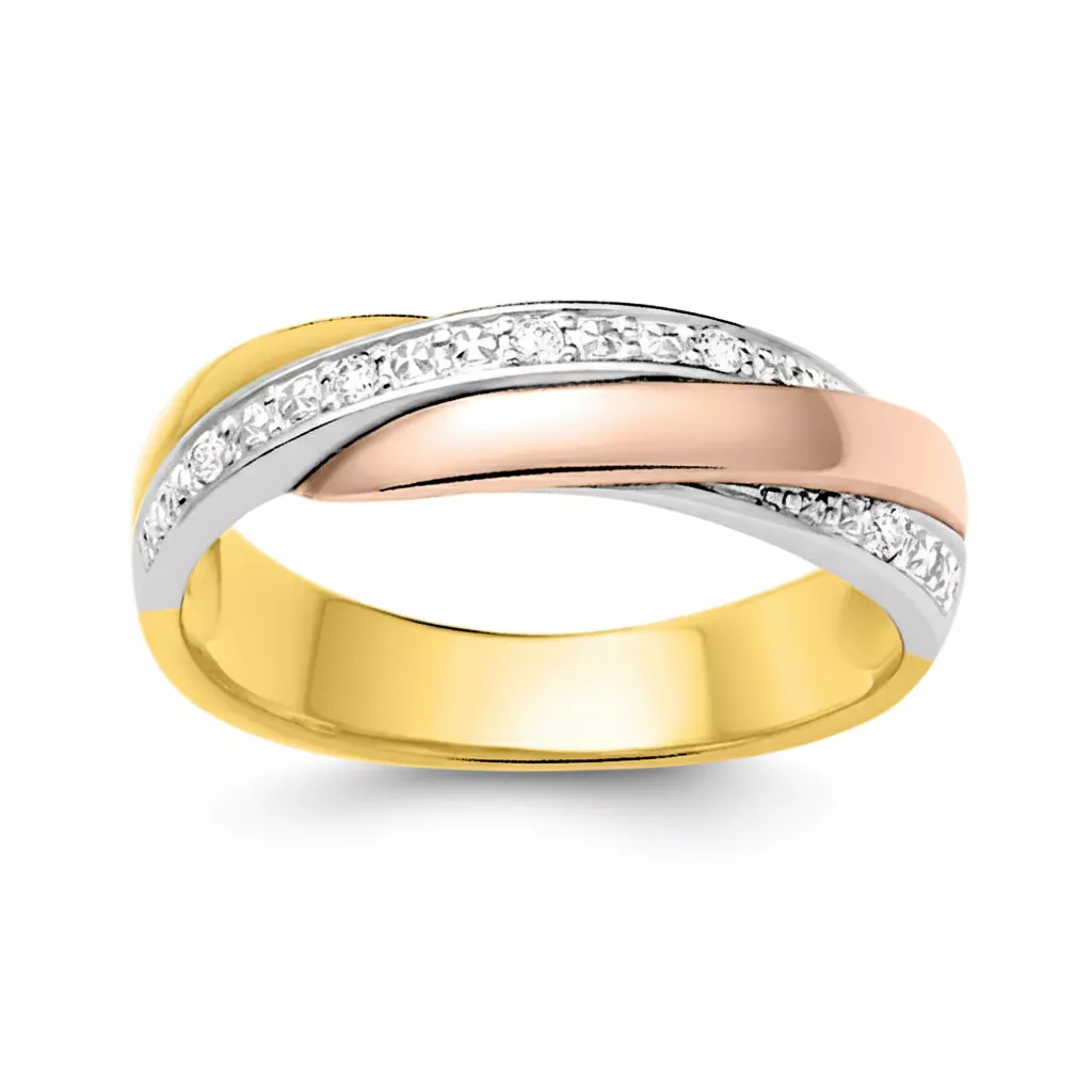 Alliance Or Jaune Blanc et Rose Bourjala Diamant - Bague en Or 750 18k - Bijoux en Vogue