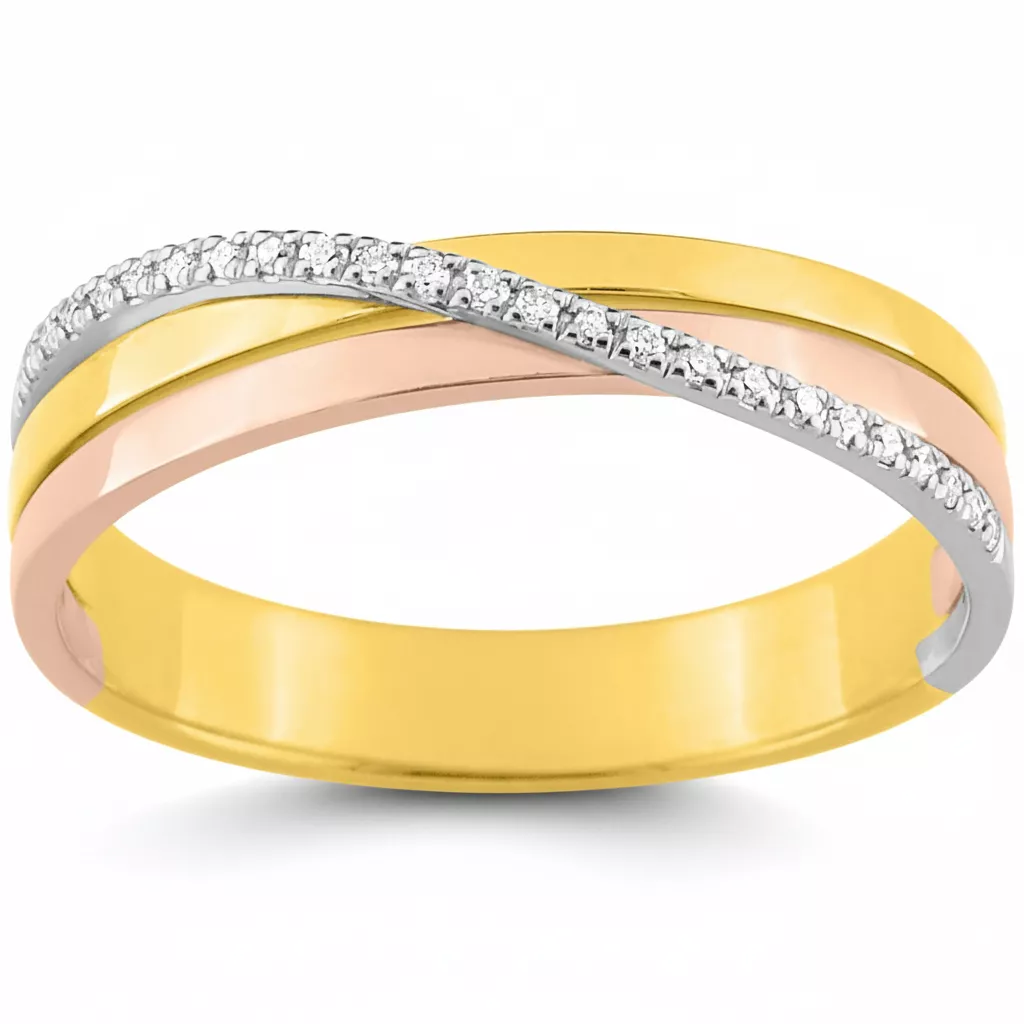 Alliance Or Jaune Blanc et Rose Taymara Diamant - Bague en Or 750 18k - Bijoux en Vogue