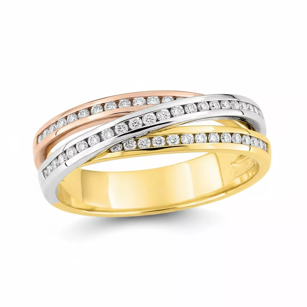 Alliance Or Jaune Blanc et Rose Daurentina Diamant - Bague en Or 750 18k - Bijoux en Vogue