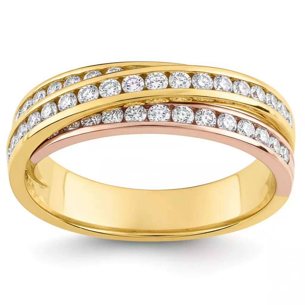 Alliance Or Jaune Blanc et Rose Hautia Diamant - Bague en Or 750 18k - Bijoux en Vogue