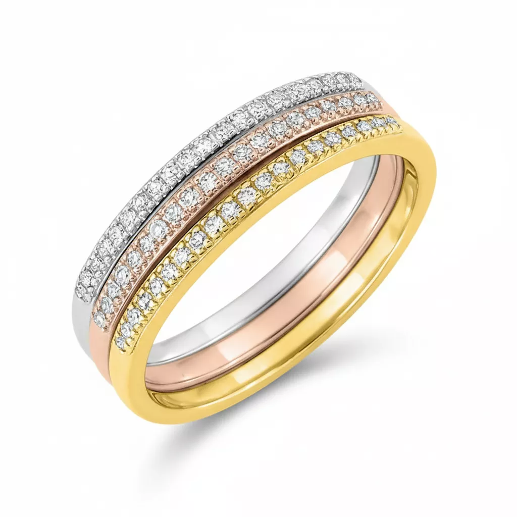 Alliance Or Jaune Blanc et Rose Nastia Diamant - Bague en Or 750 18k - Bijoux en Vogue