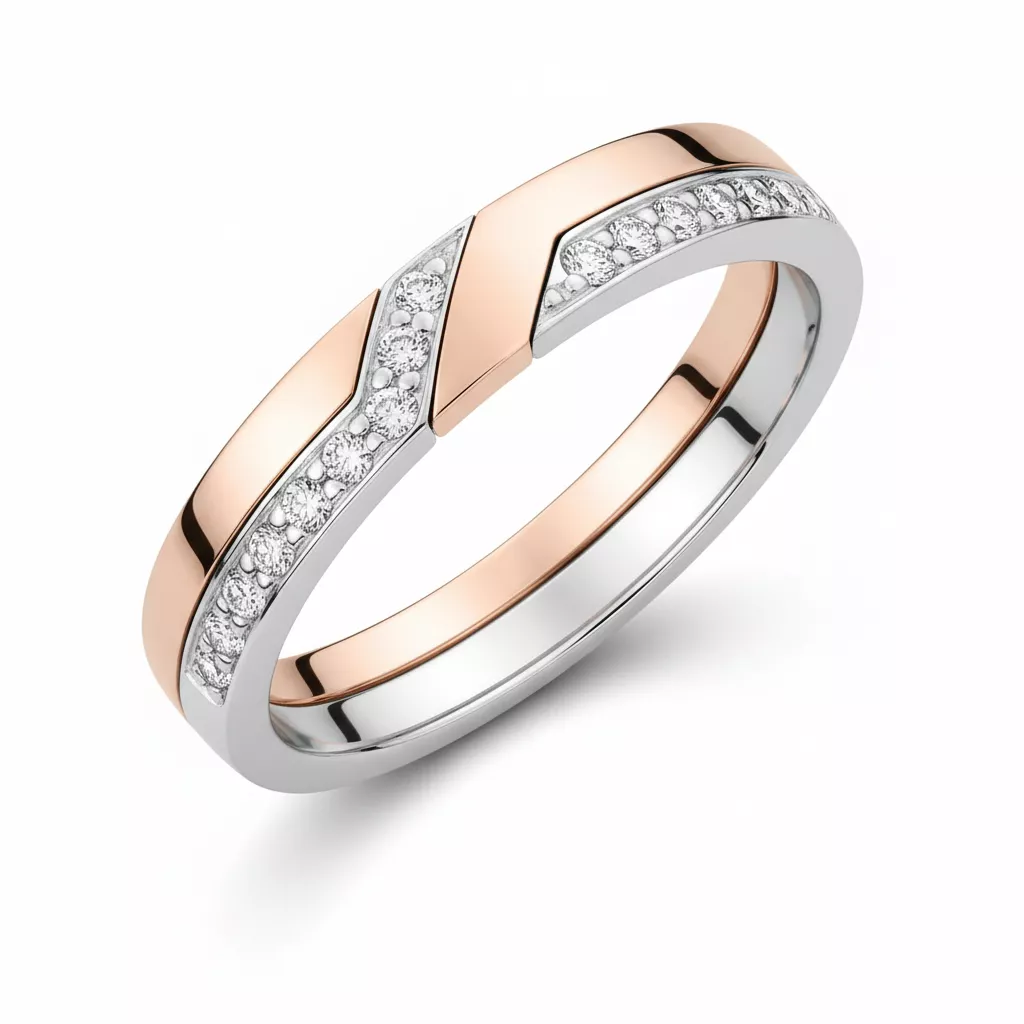 Alliance Or Rose et Blanc Fenda Diamant - Bague en Or 750 18k - Bijoux en Vogue