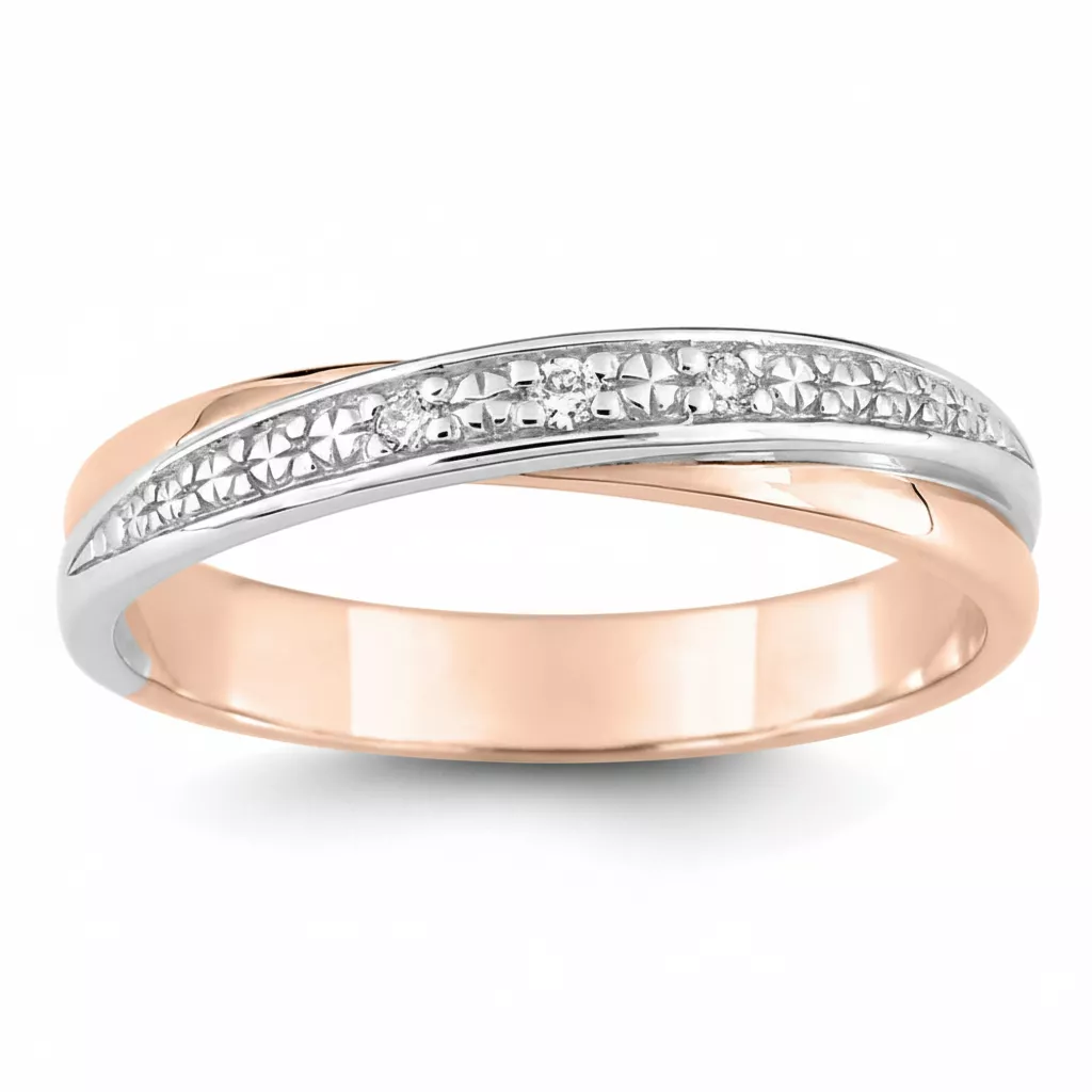 Alliance Or Rose et Blanc Ratchata Diamant - Bague en Or 750 18k - Bijoux en Vogue