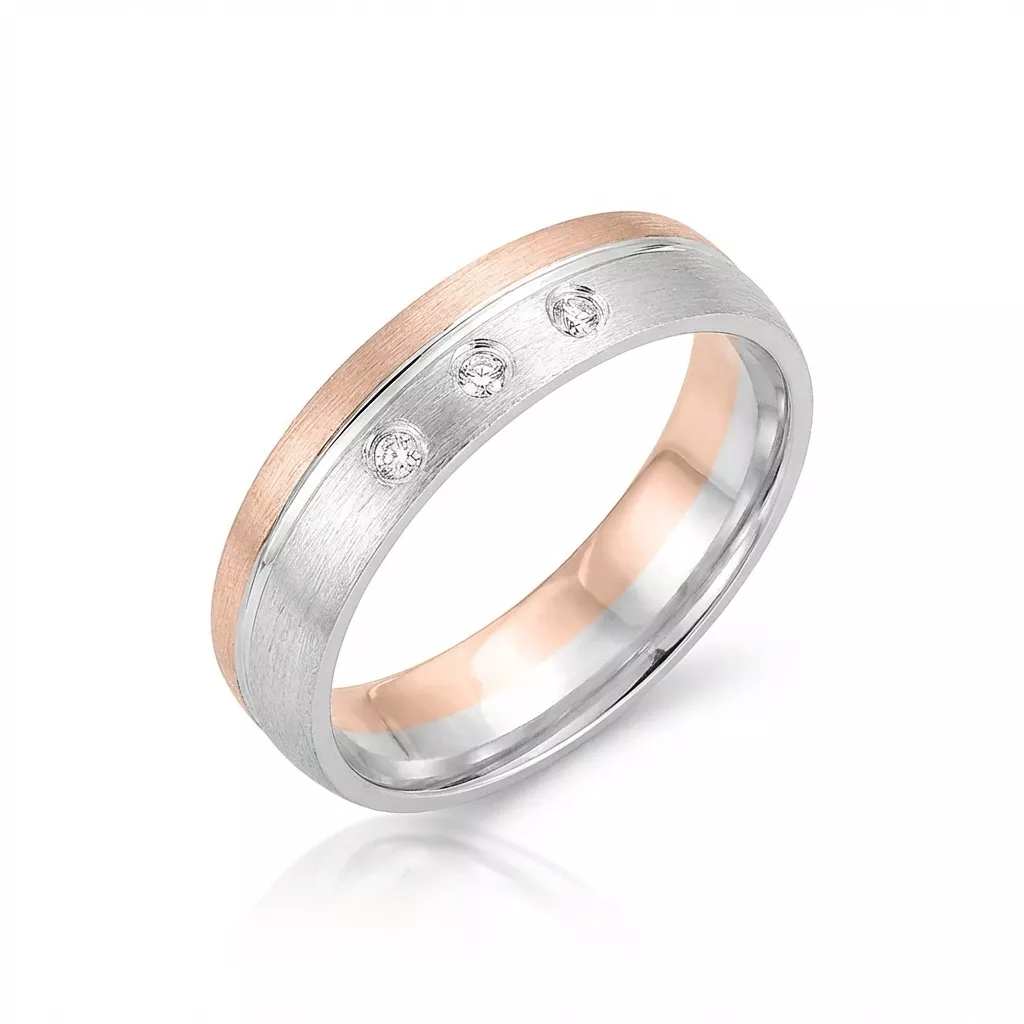 Alliance Or Rose et Blanc Sazeda Diamant - Bague en Or 750 18k - Bijoux en Vogue