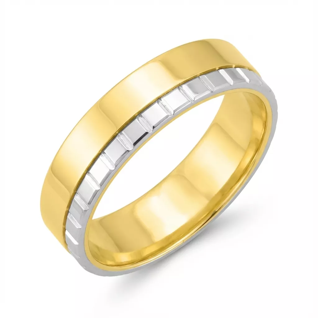Alliance Or Blanc et Ciella Jaune - Bague en Or 750 9k - Bijoux en Vogue
