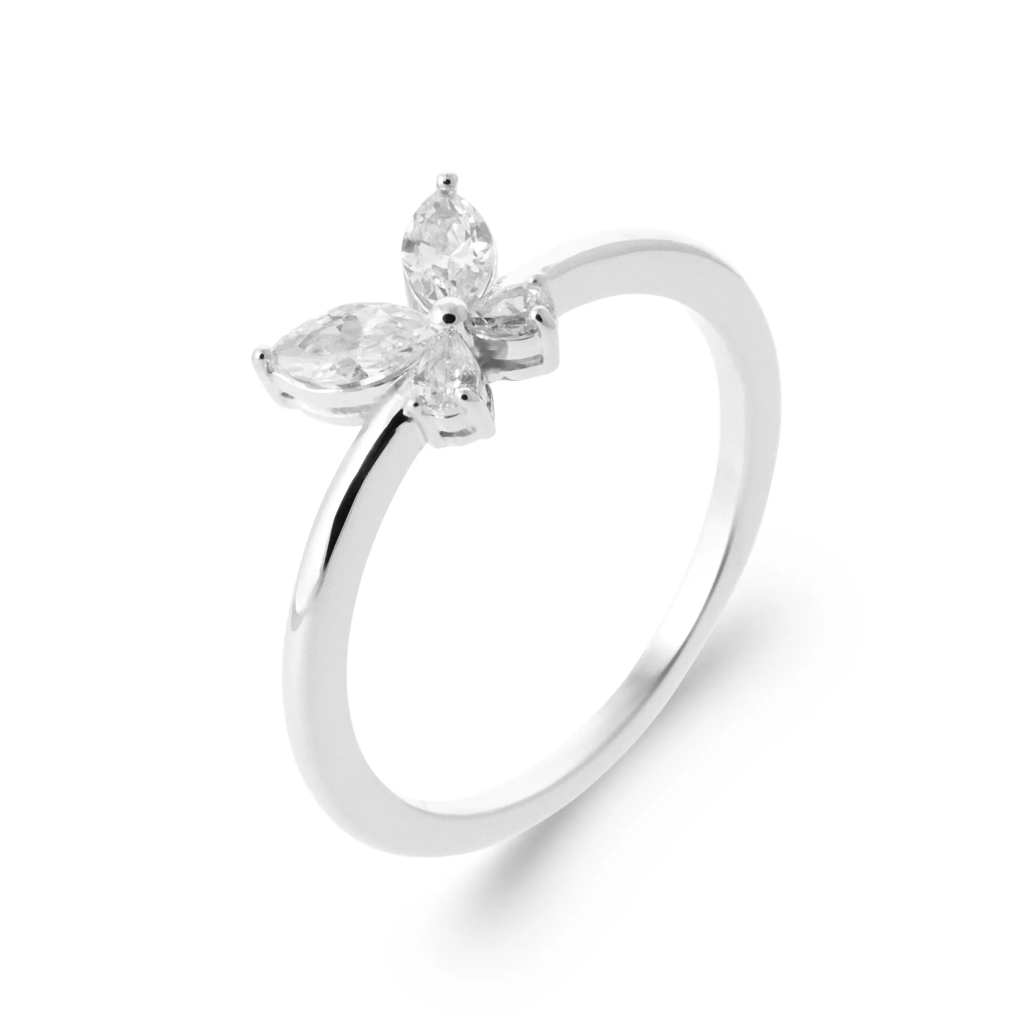 Bague Argent Rhodié Zirconium Fleur