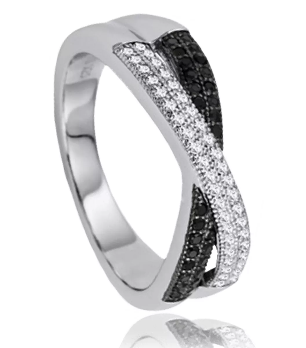 Bague Black n' Fabrizia white Strass - Bague en Argent 925 - Bijoux en Vogue