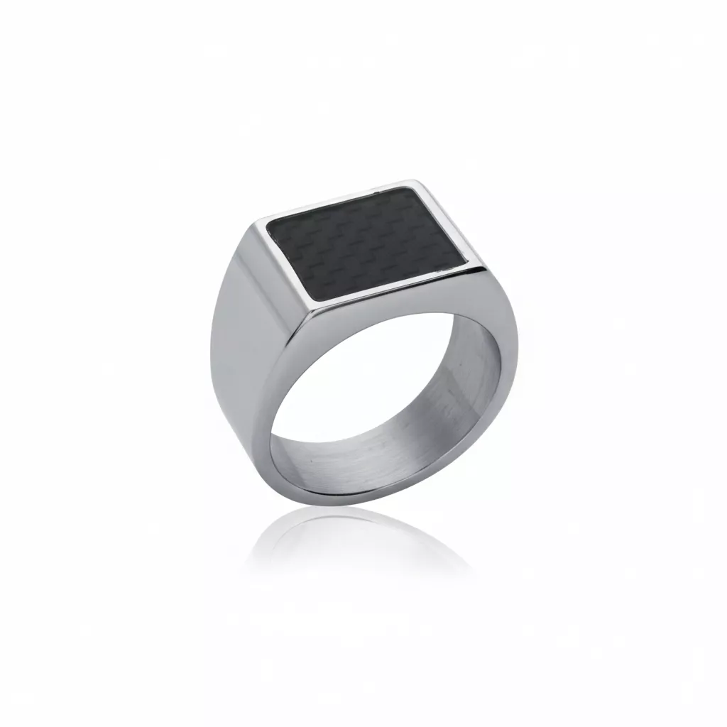 Chevalière Homme Acier Sylim Carbone - Bague en Acier