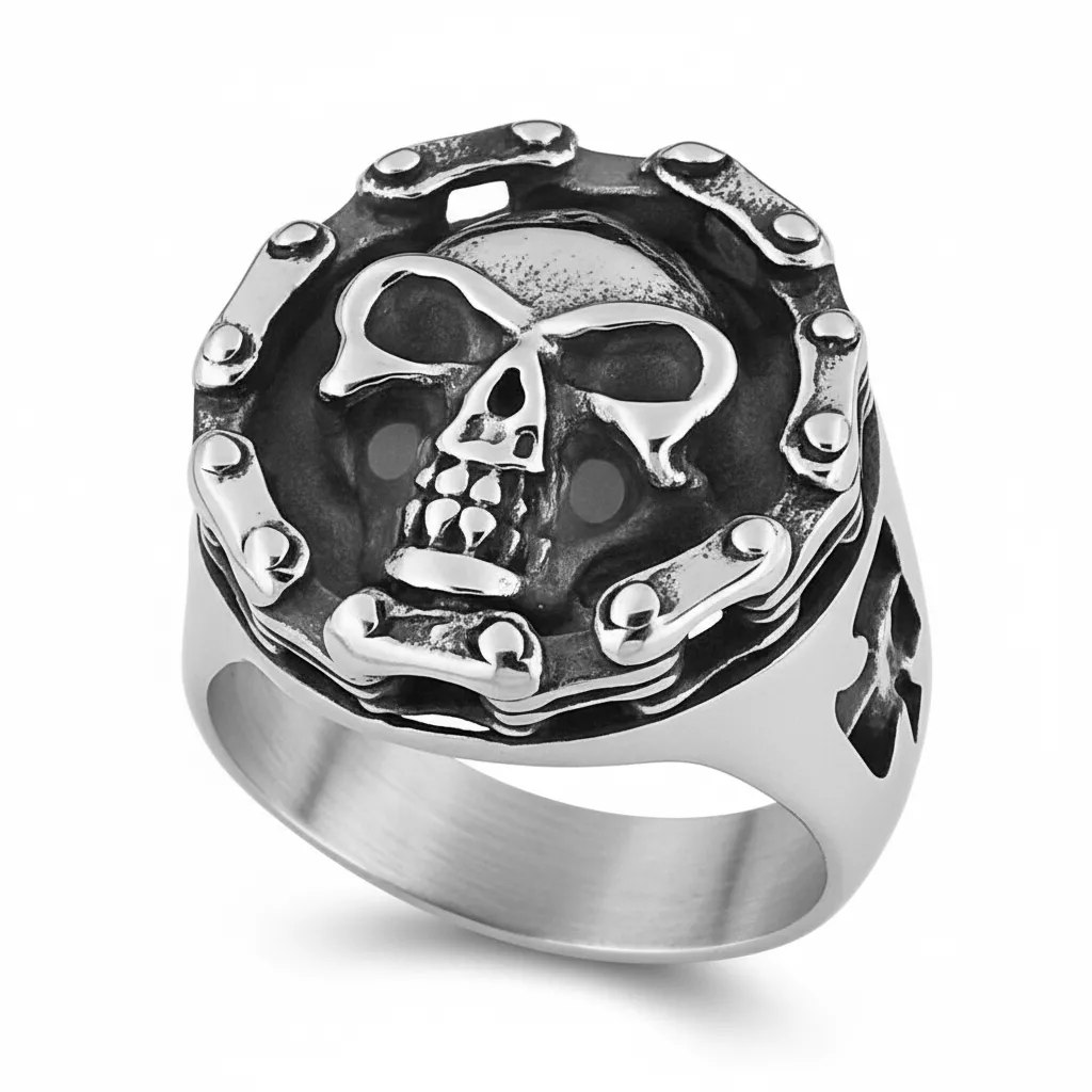 Chevalière Homme Acier Noirci Afsal Tête de Mort - Bague en Acier - Bijoux en Vogue