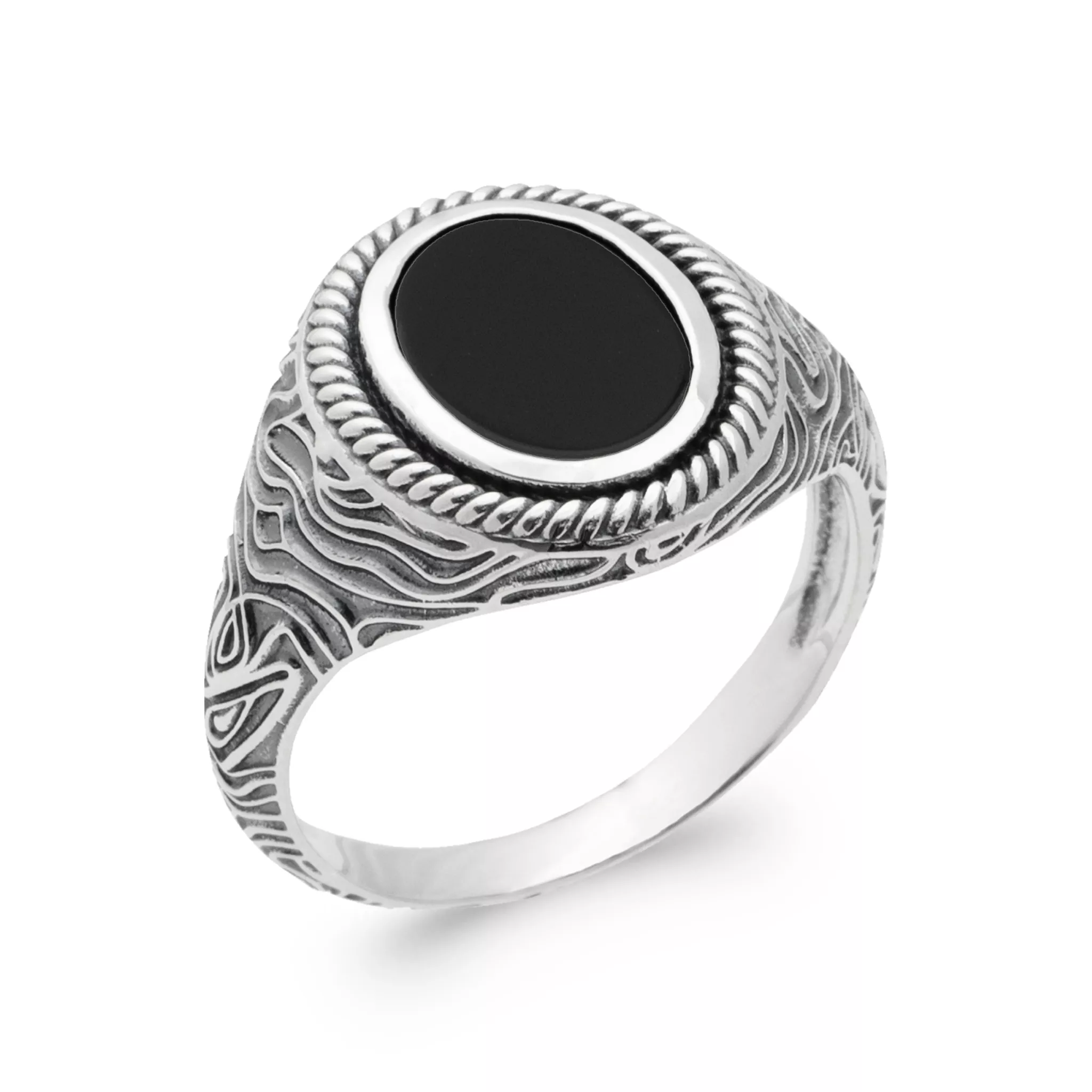 Chevalière Homme Argent Guillard Agate Noir - Bague en Argent 925 - Bijoux en Vogue