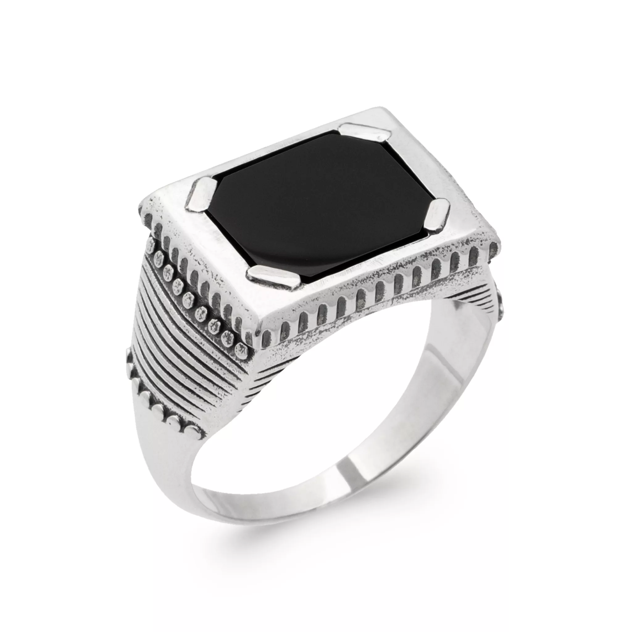 Chevalière Homme Argent Alyosha Agate Noir - Bague en Argent 925 - Bijoux en Vogue