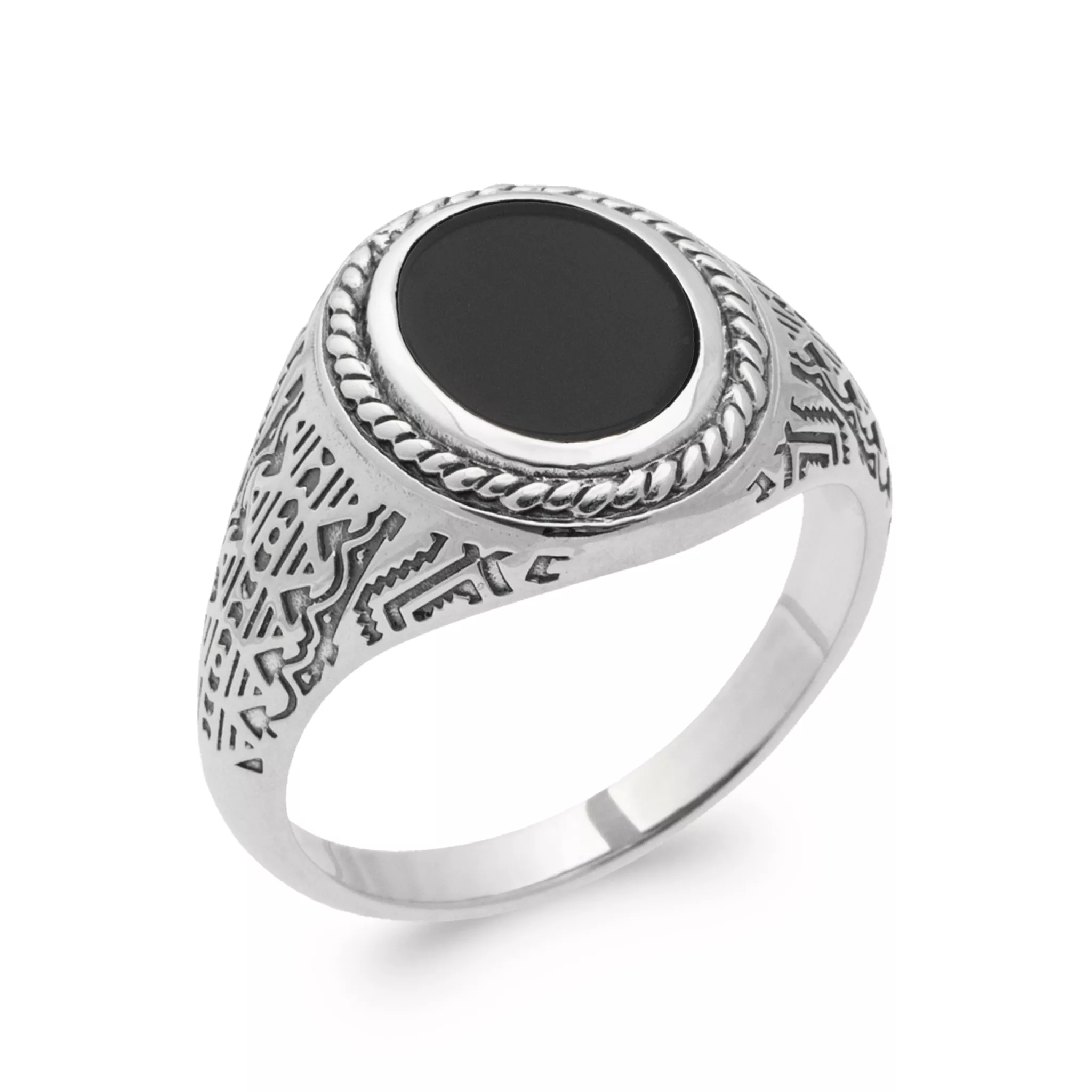 Chevalière Homme Argent Hattus Agate Noir - Bague en Argent 925 - Bijoux en Vogue