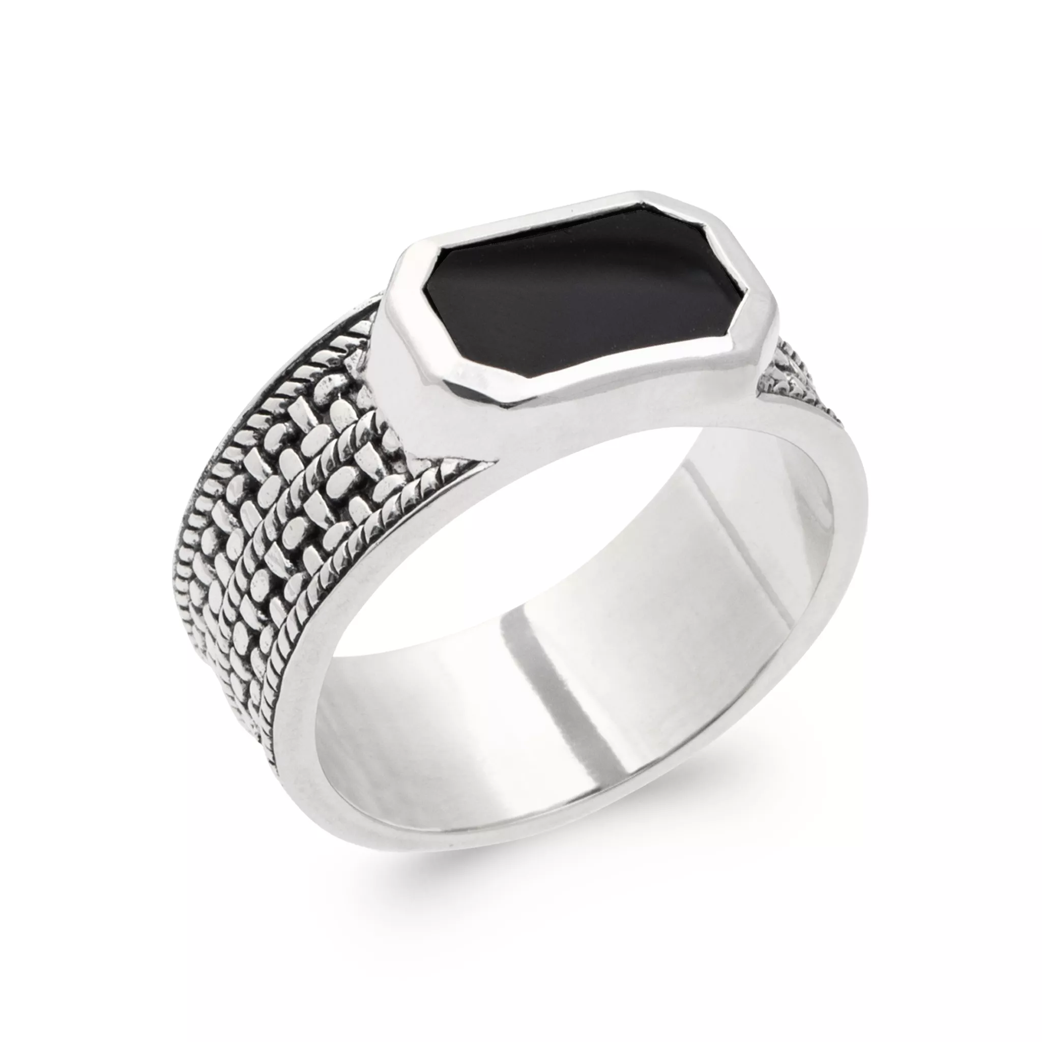 Chevalière Homme Argent Abdouraquib Agate Noir - Bague en Argent 925 - Bijoux en Vogue