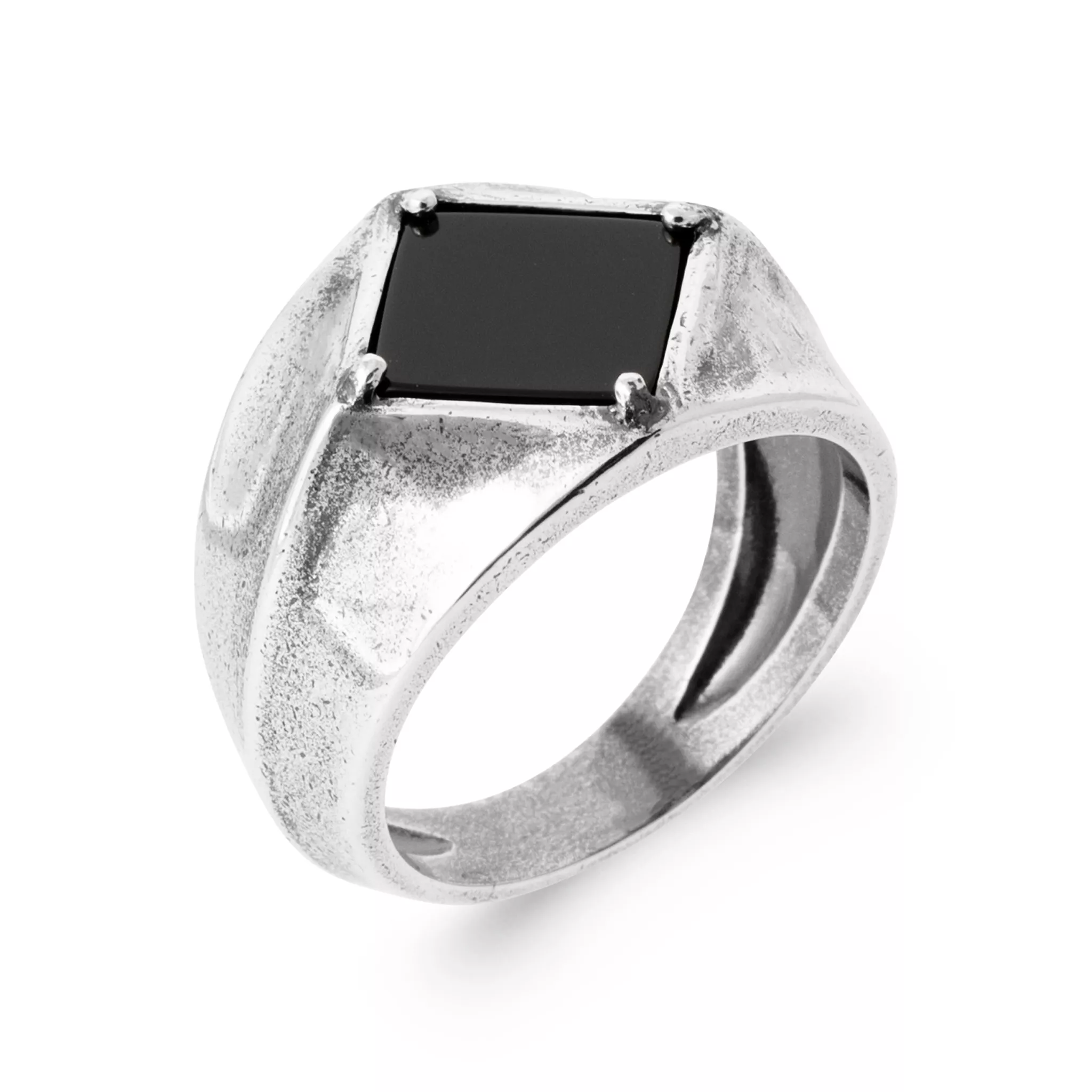Chevalière Homme Argent Futashi Agate Noir - Bague en Argent 925 - Bijoux en Vogue