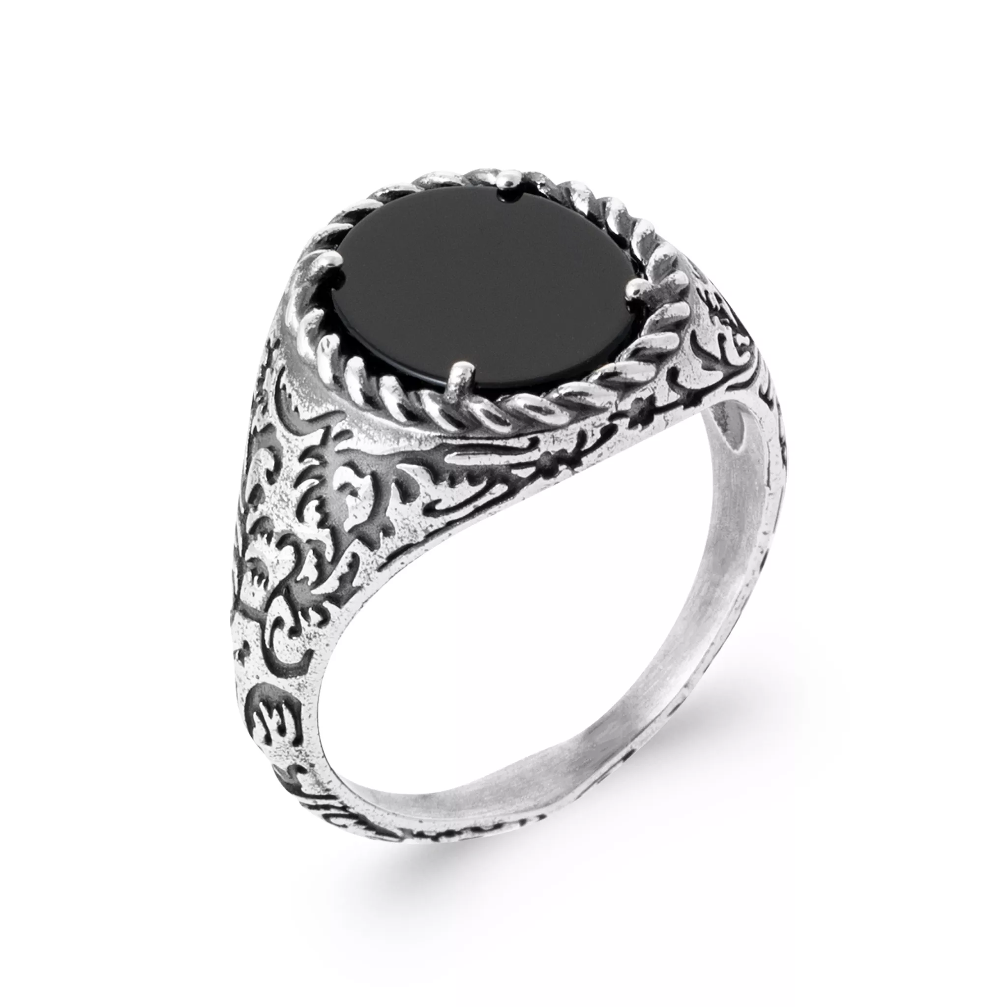 Chevalière Homme Argent Maleko Agate Noir - Bague en Argent 925 - Bijoux en Vogue