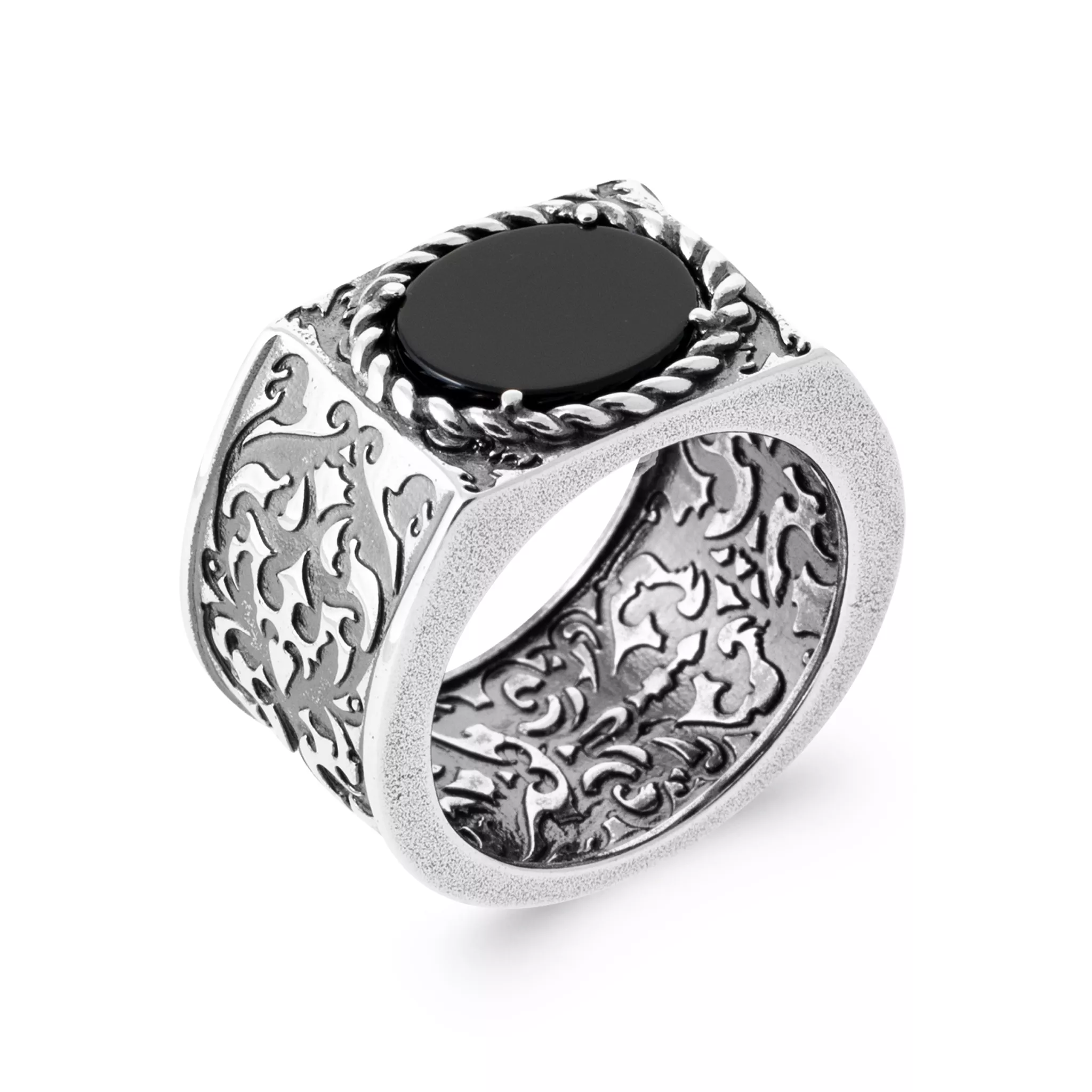Chevalière Homme Argent Eliman Agate Noir - Bague en Argent 925 - Bijoux en Vogue